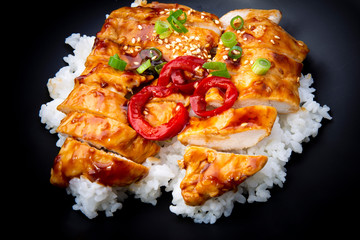 Rice covered by Teriyaki Chicken