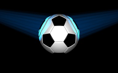 Naklejka premium soccer ball lit by light on black background