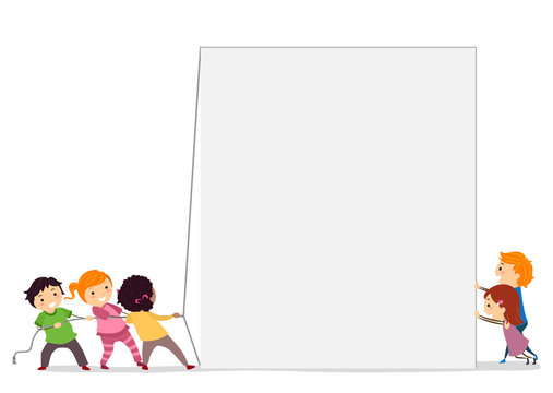kids pulling blank sign together clip art preview