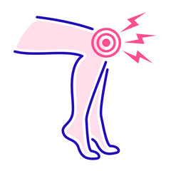 Acute knee pain color line icon. Sprain, injury, arthritis. Isolated vector element. Outline pictogram for web page, mobile app, promo.