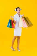 Portrait beautiful young asian woman thai nurse with shopping bag and credit card
