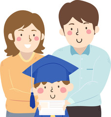 Kid Parents Graduation Certificate Illustration