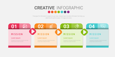 Abstract infographics number options template with steps, with 4 label. Can be used for workflow layout, diagram, business step options, banner, web design. Vector eps 10.