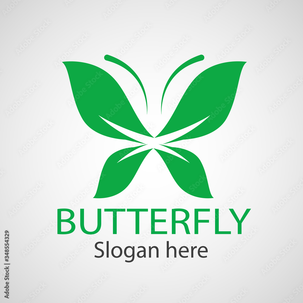 Wall mural Green butterfly leaf template icon vector