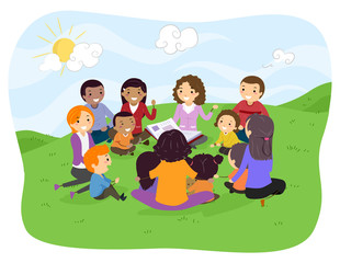 Stickman Family Play Group Outdoor Illustration