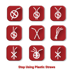 Stop using Plastic straws, Stop plastic pollution-Reduce, the refusal of disposable plastic drinking straws, vector illustration. 