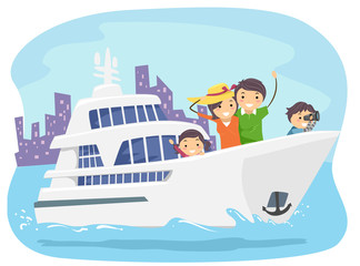 Stickman Family Yacht Tour Illustration