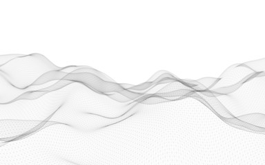 Abstract landscape on a white background. Cyberspace grid. hi tech network. Depth of field. 3d illustration