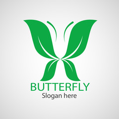 Green butterfly leaf template icon vector