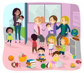 Stickman Mom And Baby Play Group Illustration