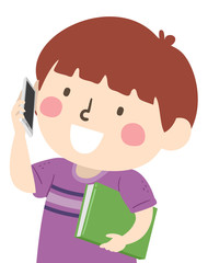 Kid Boy Phone Invite School Work Illustration