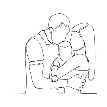 Sketch mom and dad holding a small child Vector Image