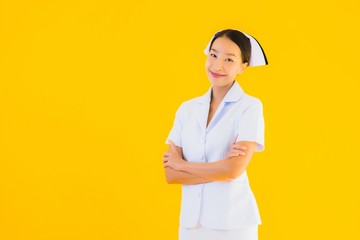 Portrait beautiful young asian thai nurse in many action