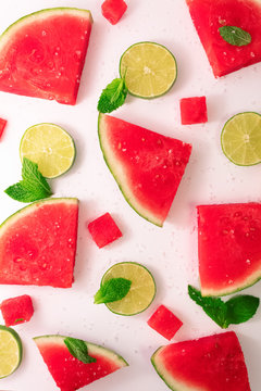 watermelon, lime, basil and salt closeup abstract food picture