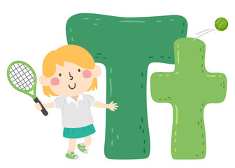Kid Girl Tennis Sport Alphabet Illustration