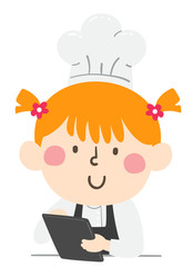 Kid Girl Chef Hat Apron Tablet Illustration