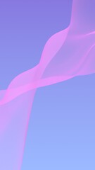 Pink wave on blue sky abstract background. Fluttering pink scarf. Waving on wind pink fabric. Vertical orientation. 3D illustration