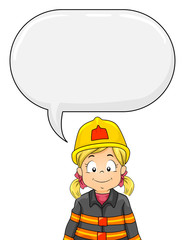 Kid Girl Fire Fighter Speech Bubble Illustration