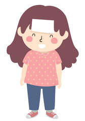 Kid Girl Forehead Blank Note Illustration