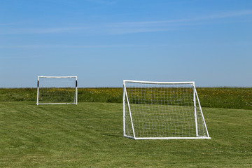 Fototapeta premium Football goal stand on a green lawn