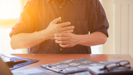 Blurred image,The doctor is diagnosing the tumor picture or cancer from the x-ray film of the patient's brain in order to plan treatment with tumor surgery or cancer from the patient's brain
