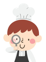 Kid Boy Chef Magnifying Glass Illustration