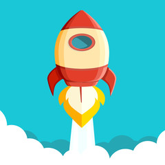 launching rocket for startup business concept. Flat design illustration.