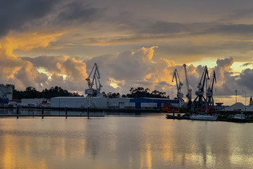 beautiful sunset over seaport dramatic landscape