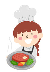 Kid Girl Chef Present Food Illustration