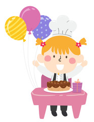 Kid Girl Chef Desk Class Birthday Illustration
