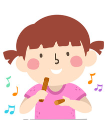 Kid Girl Play Claves Music Notes Illustration