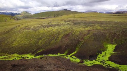 Beautiful green mountain in the 54 km trek from Landmannalaugar, Iceland