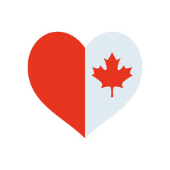 canada day concept, heart with maple leaf icon, silhouette style