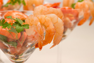 Fresh Organic Shrimp Cocktail with greens.