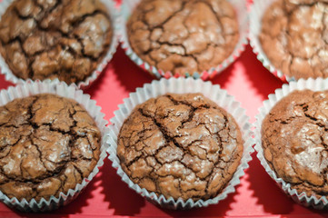 freshly baked chocolate muffins closeup