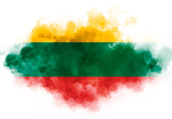 Lithuania flag performed from color smoke on the white background. Abstract symbol.
