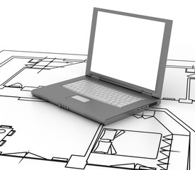 Wireframe technical project, original 3d rendering