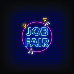 Job Fair Neon Signs Style Text vector