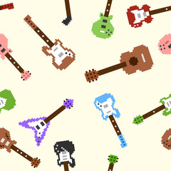 Pixel guitar icons seamless pattern. To see the other vector guitar illustrations , please check Guitars collection.