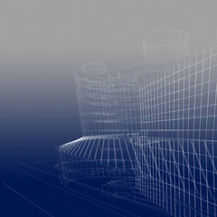 Mega city, wireframe technique, original 3d rendering