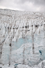 Fototapeta na wymiar Glacier landscape global warming warning sign. 