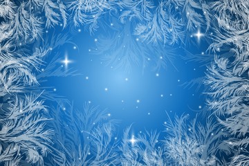 Fototapeta na wymiar Christmas, snow background with vector patterns on glass, falling snow, snowflakes for winter and new year holidays. Festive winter background. Vector.