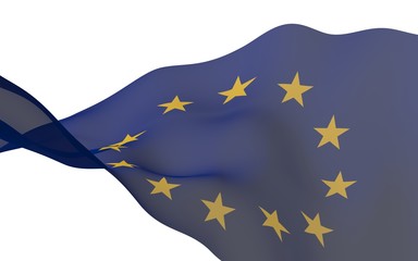 Slightly waving flag of the European Union isolated on white background, 3D rendering. Symbol of Europe. 3D illustration