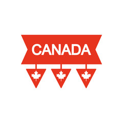 canada day concept, decorative ribbon with pennants with maple leaves icon, silhouette style