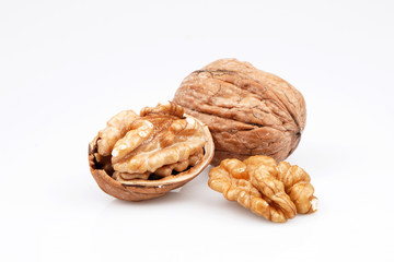 Organic Delicious walnuts, isolated on white background