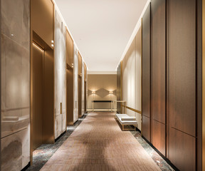 3d rendering modern steel elevator lift lobby in business hotel with luxury design near corridor - obrazy, fototapety, plakaty