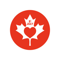 Canada day concept, maple leaf with heart icon, block silhouette style
