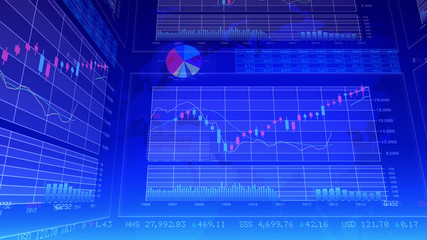 Business Data Graph finance Chart Bar 3D illustration background.