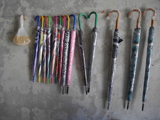 Wall decoration made of umbrellas