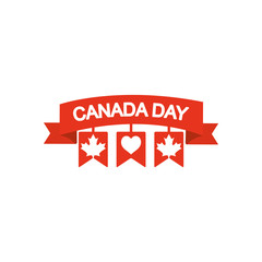 Canada day concept, decorative ribbon with pennants and related canadian maple leaves, silhouette style